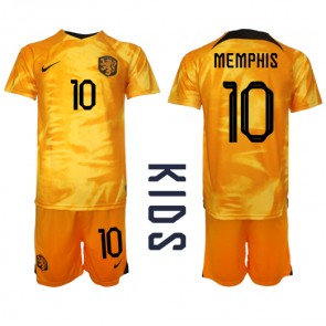 Holandia Memphis Depay #10 Koszulka Podstawowych Dziecięca MŚ 2022 Krótki Rękaw (+ Krótkie spodenki)
